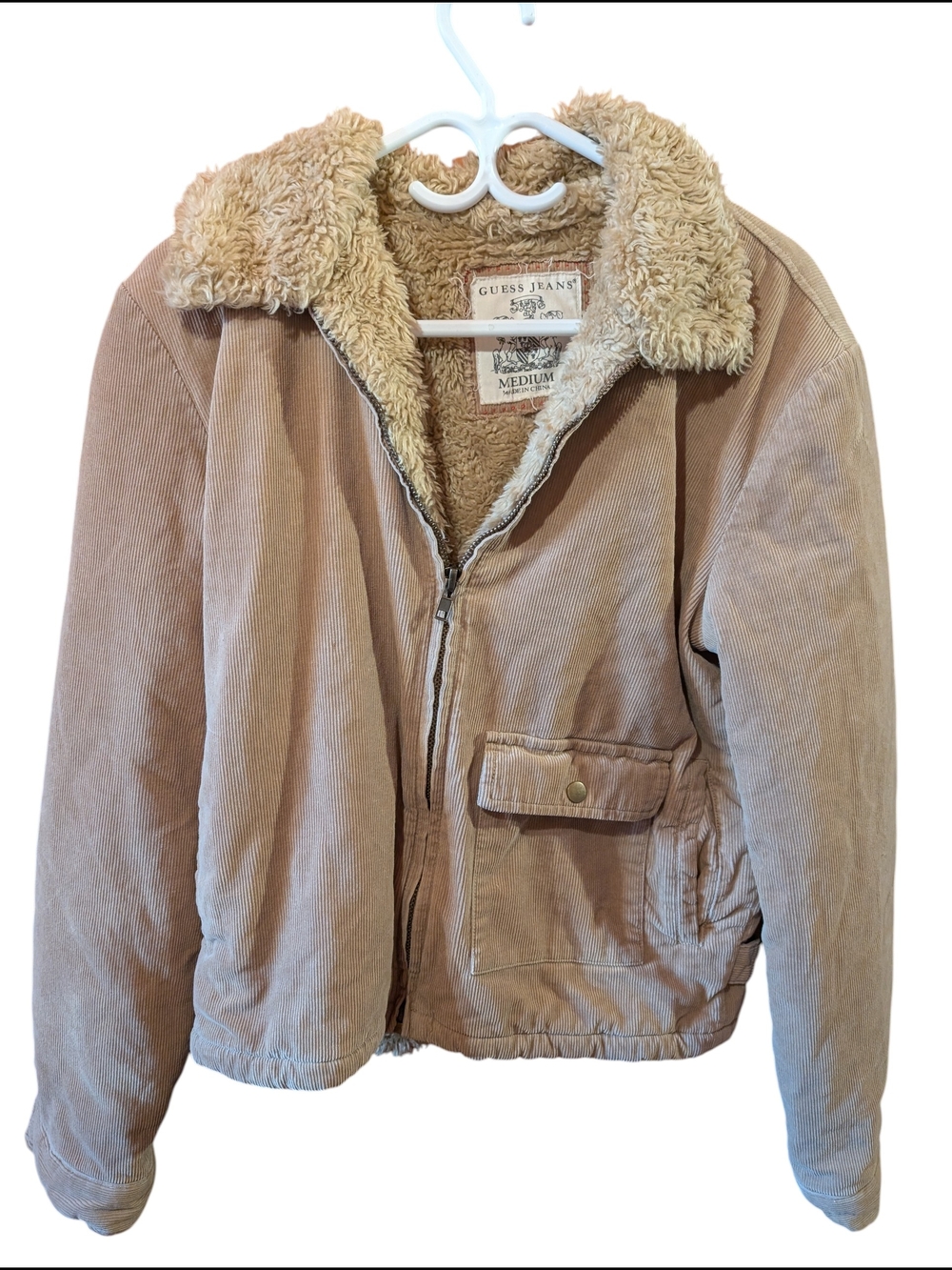 Guess Jeans Sherpa-Lined Tan Corduroy Jacket